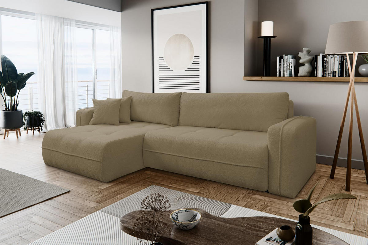 ECKSOFA CLOUD mit Schlaffunktion und Bettkasten Boucle Cloud (Braun) - Braun, Textil (276/145cm) - VENASI MÖBEL
