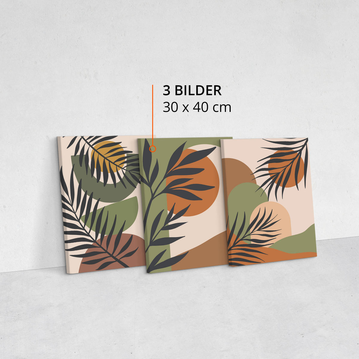 LEINWANDBILDER 3-er Set Blätter Boho - Beige/Schwarz, Textil (90/40cm) - Muralo