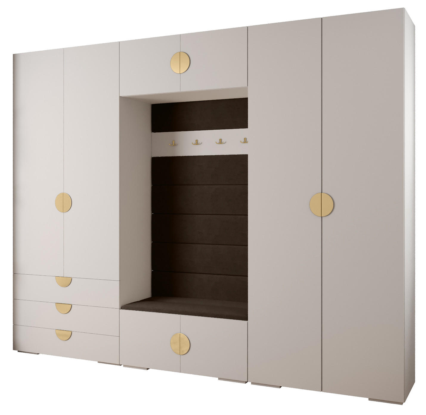 Abiks Möbel Garderoben-Set Weiß, Braun, Gold 300x236.7x47 cm