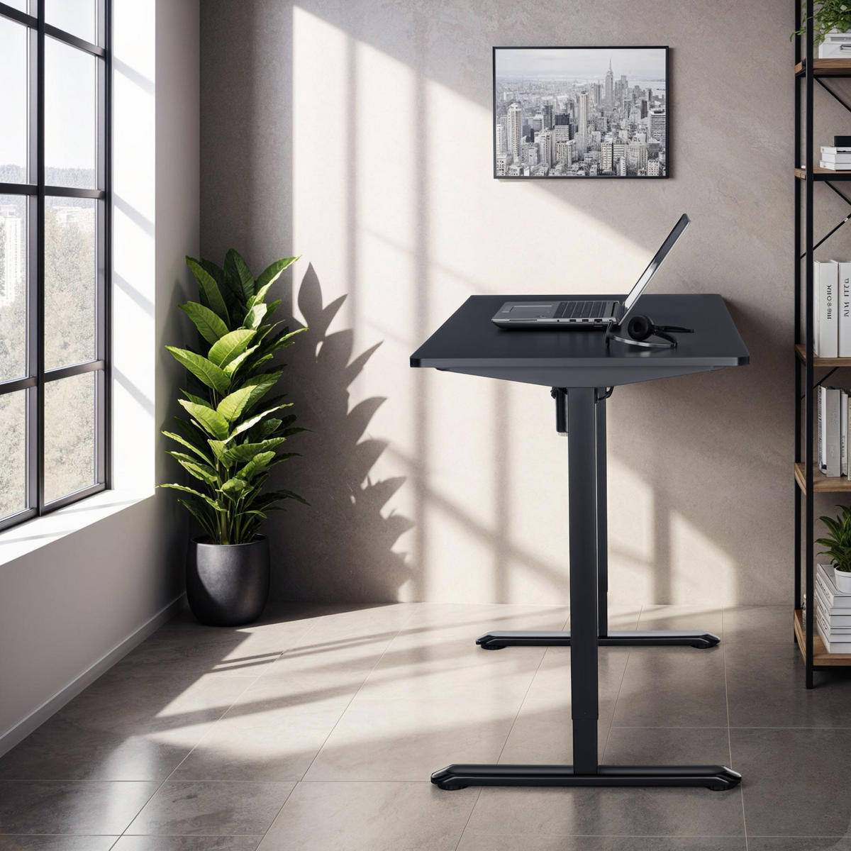 SCHREIBTISCH elektrisch höhenverstellbar Skadi, 120 x 60 x 73, 5 - 118 cm, schwarz - Schwarz, Textil (60/120/118cm) - tectake