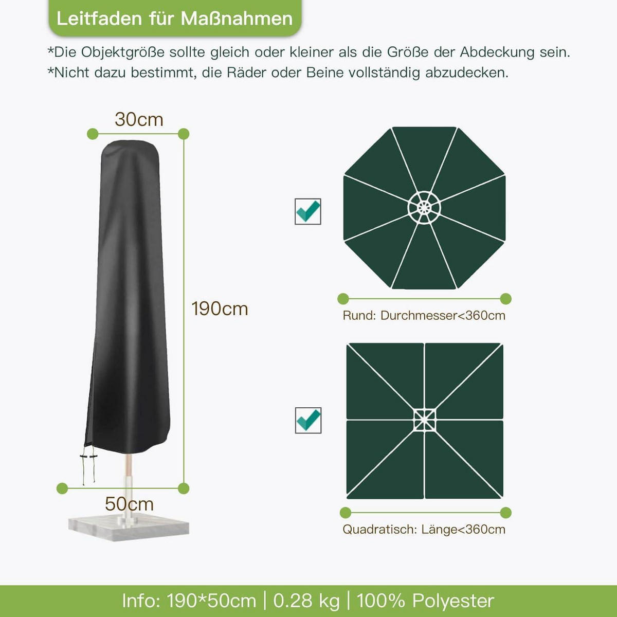 SCHUTZHÜLLE Sonnenschirm 420D Oxford Wasserdicht 190 cm - Schwarz, Textil (182.9/35/25cm)