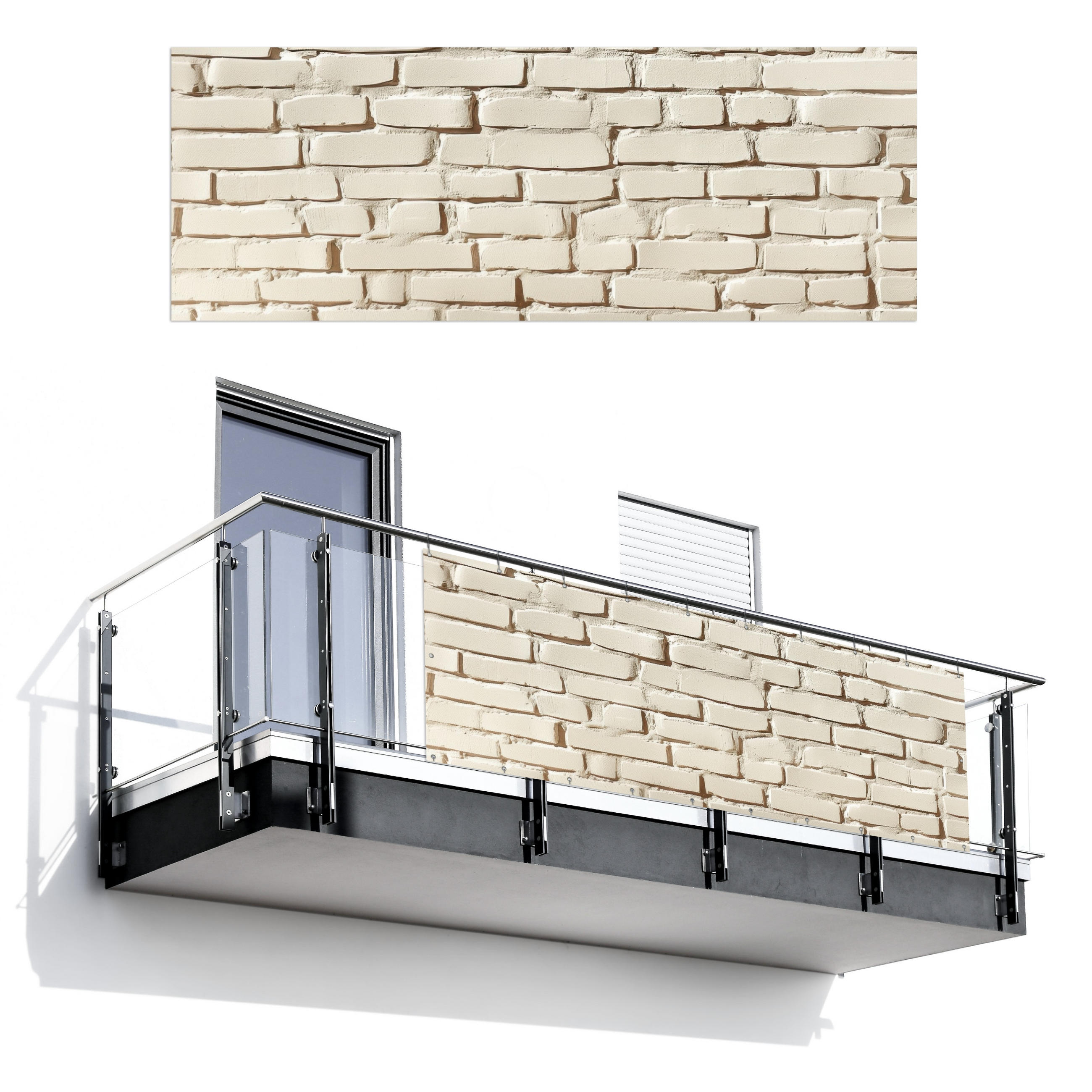 BALKON-SICHTSCHUTZ Ziegel - Wand - Licht - Weiß - Creme, Kunststoff (300/110cm) - MuchoWow