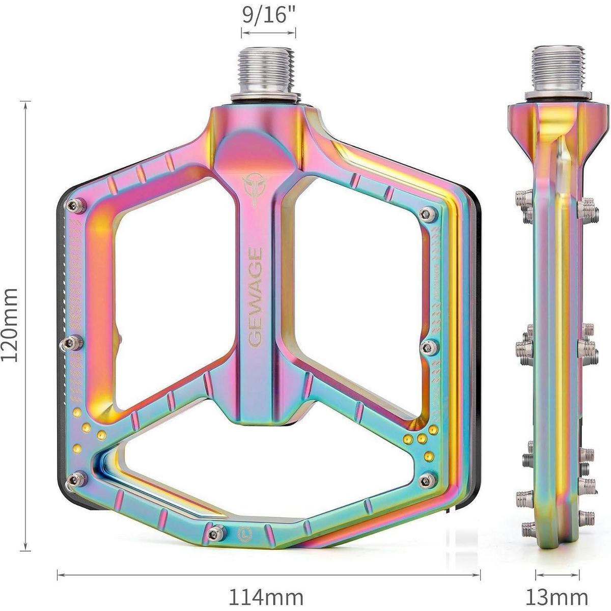 MTB Pedale CNC-Aluminium ultraflach mit 14 Anti-Rutsch-Pins Rainbow Matte - Multicolor, Metall (11/1.5/12cm)