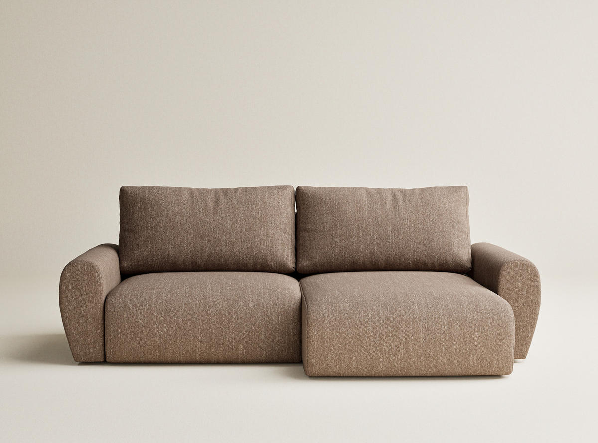 ECKSOFA MIT SCHLAFFUNKTION Numba Braun Webstoff - Schwarz/Braun, Holz/Holzwerkstoff (253/153cm) - Maison de Reve