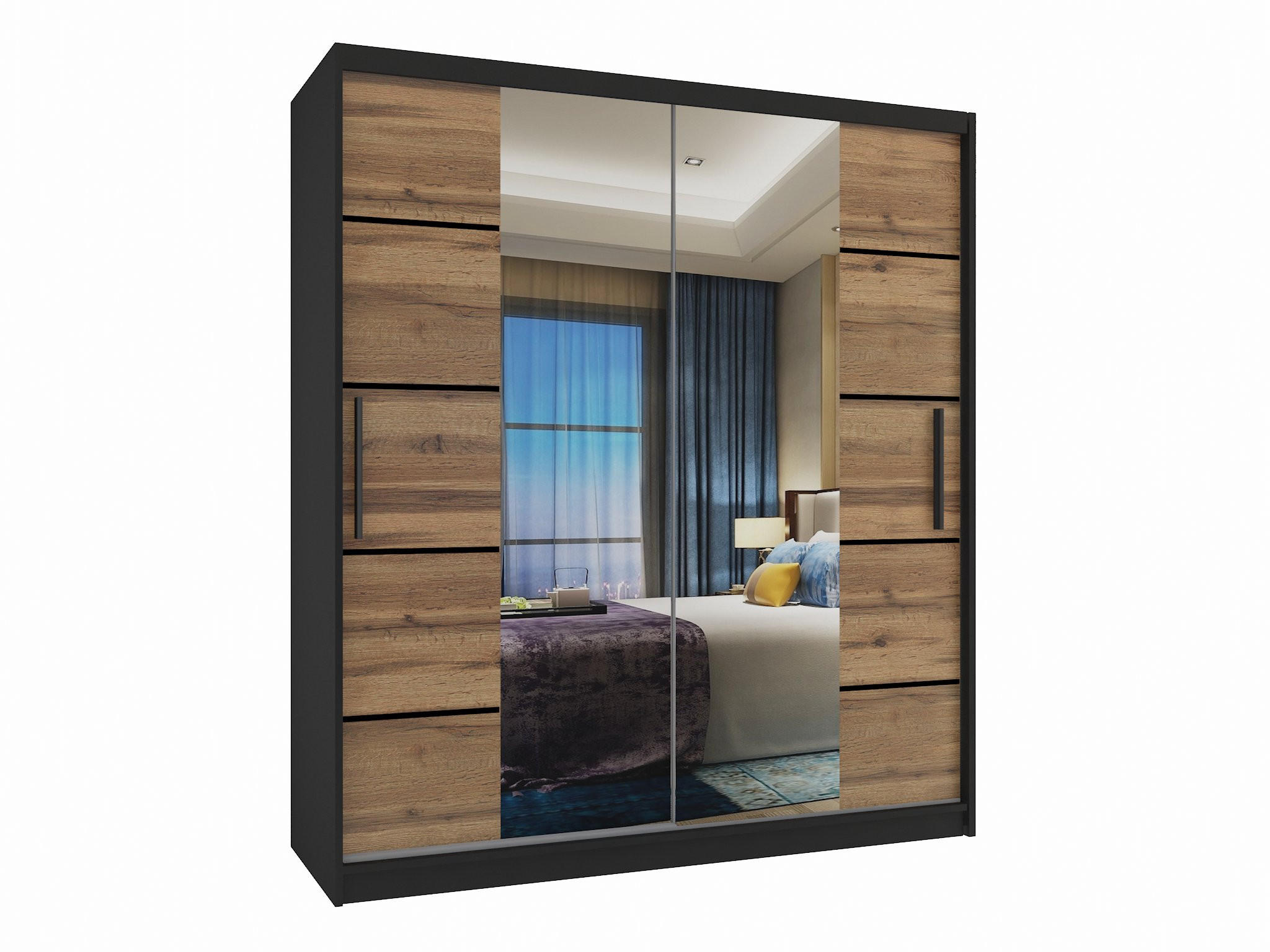 SCHWEBETÜRENSCHRANK Verona ME, Schwarz/Goldbraun Matt, 133 cm, mit Spiegel - Braun, Holz (133/216/60cm) - B BELINI GROUP
