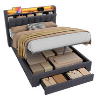 POLSTERBETT 140x190 cm mit Bettkasten und Schubladen,mit LED-Beleuchtung,Grau - Grau, Holzwerkstoff/Textil (140/190cm) - EVRYAE