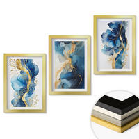 WANDBILDER 3er Set - 20x30 cm Goldrahmen - Blaue abstrakte Muster - Goldfarben, Kunststoff (20/30cm) - ArtPrintCave