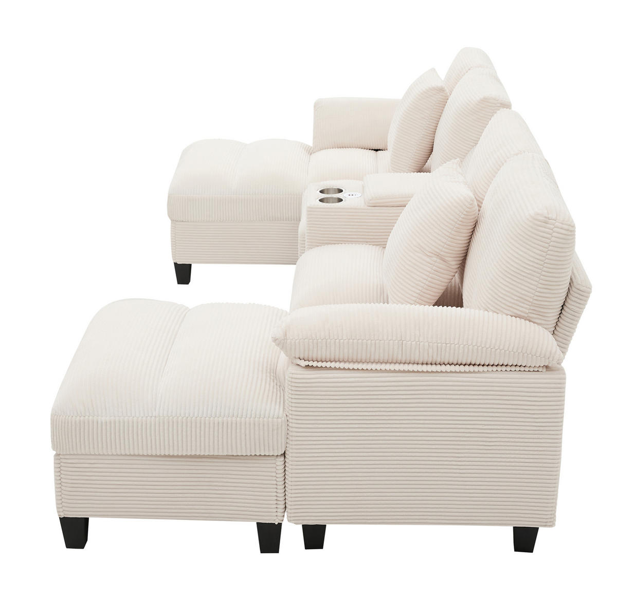 WOHNLANDSCHAFT aus Cord 293x142x93 cm in Beige mit Stauraum & USB-Anschlüssen - Beige, Textil (142/93/293cm) - Modfu