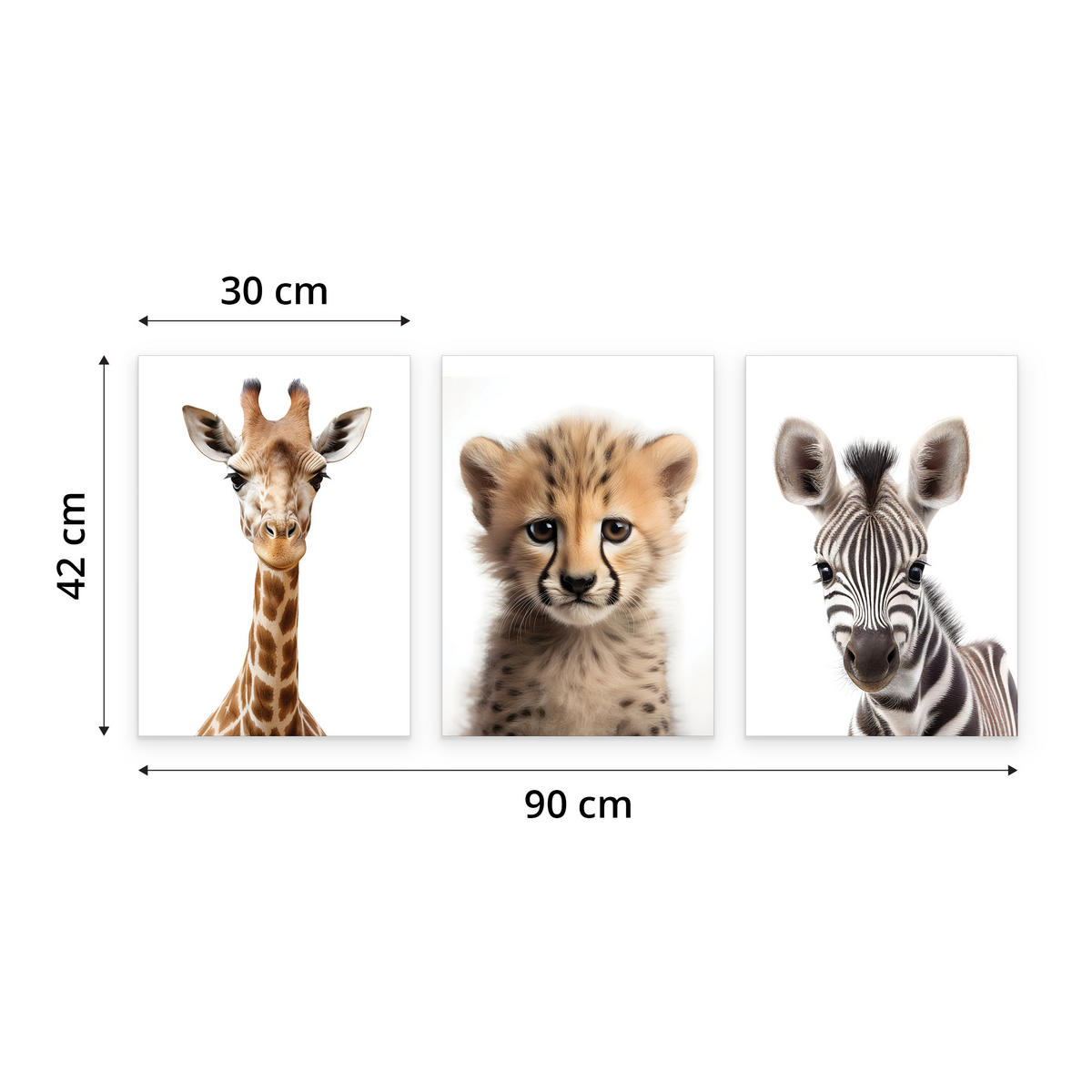 POSTER SET ohne Rahmen für Kinderzimmer WILDTIERE Giraffe Gepard Zebra A3 30x42cm - Gelb/Schwarz, Papier (30/42/1cm) - Muralo