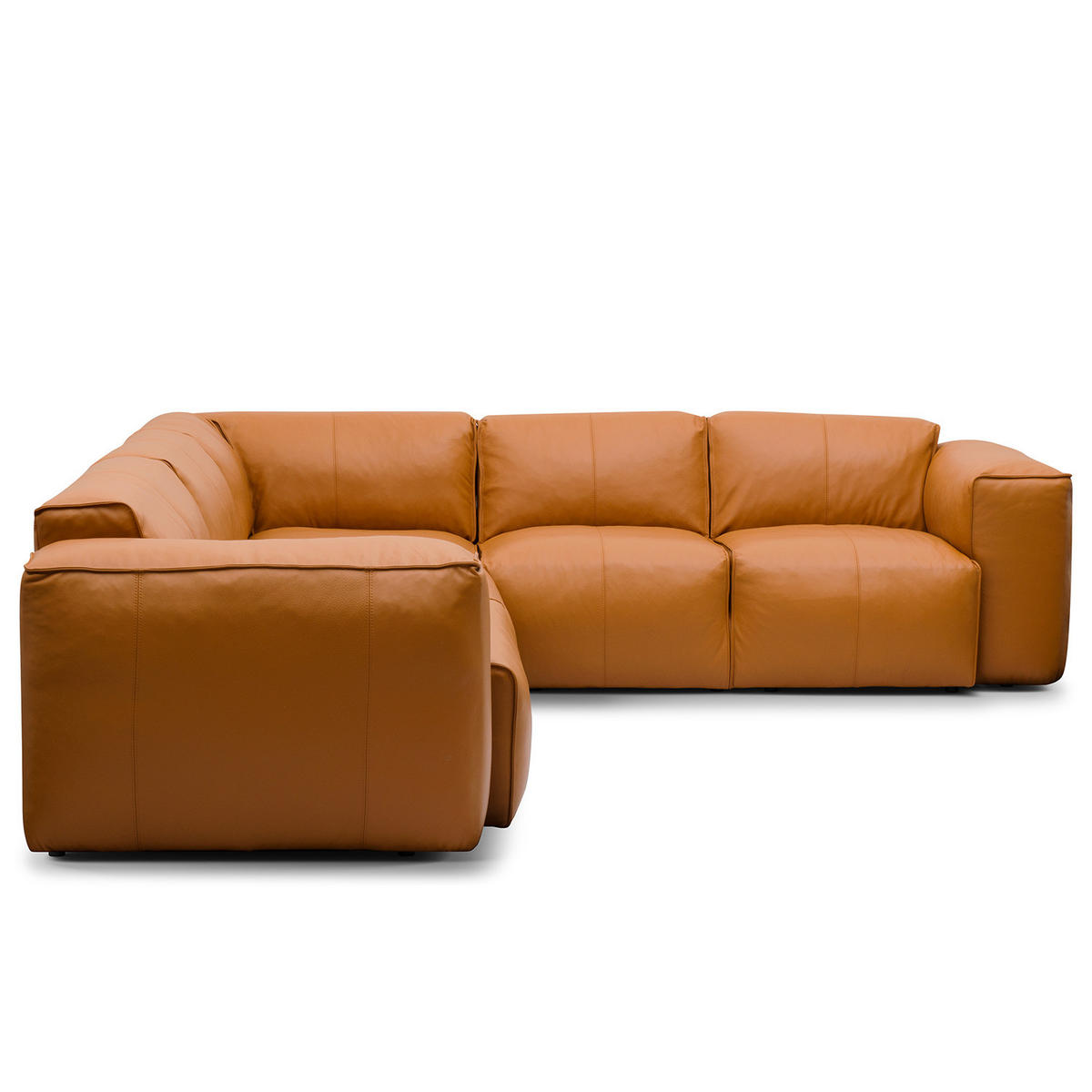 ECKSOFA mit Rundecke - Cognac/Schwarz, Leder/Kunststoff (325/260cm) - home24