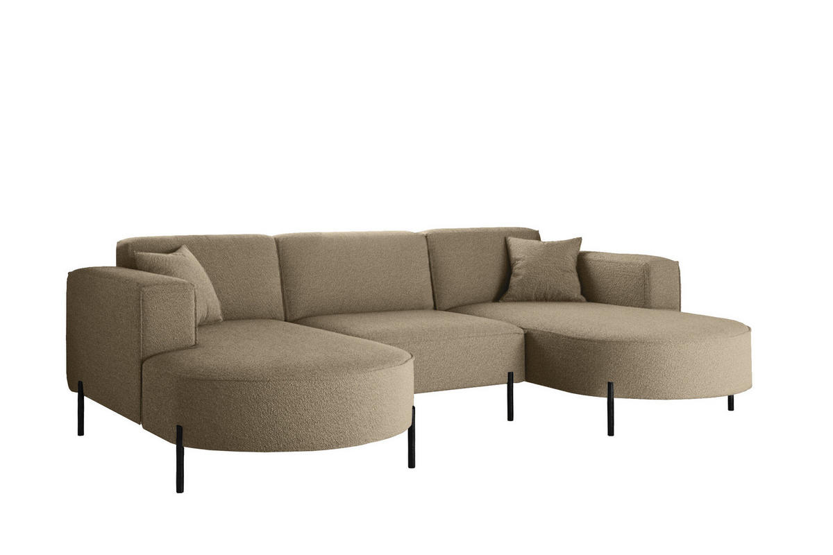 ECKSOFA Designer Modena U Rein stoff Quelle Hellbraun - Hellbraun, Holz (165/299cm) - Kaiser Möbel
