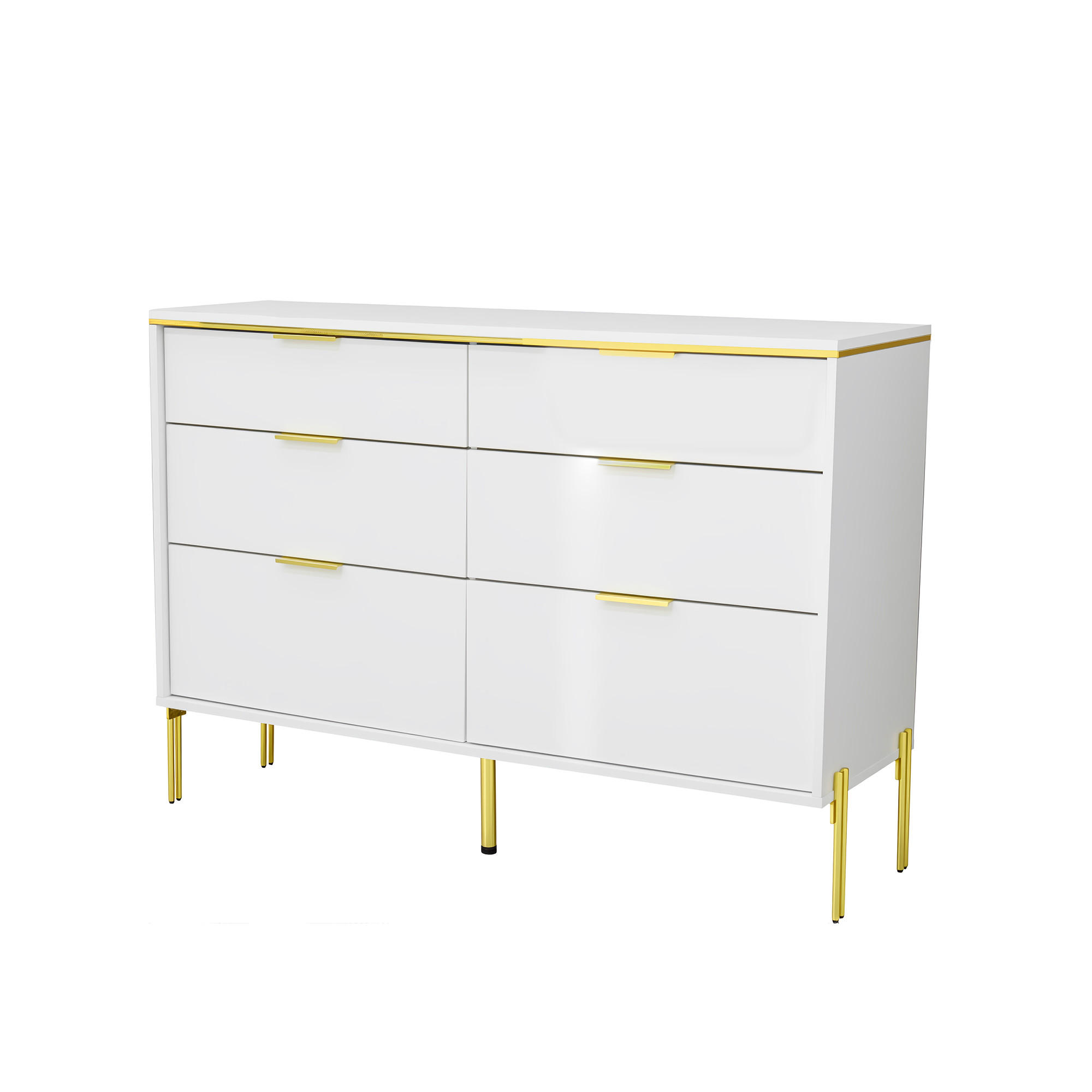 KOMMODE DE-37607 120/40/85,5 cm mit 6 Schubladen Weiß/Gold - Weiß, Holzwerkstoff (120/85.5/40cm) - ComfortXL
