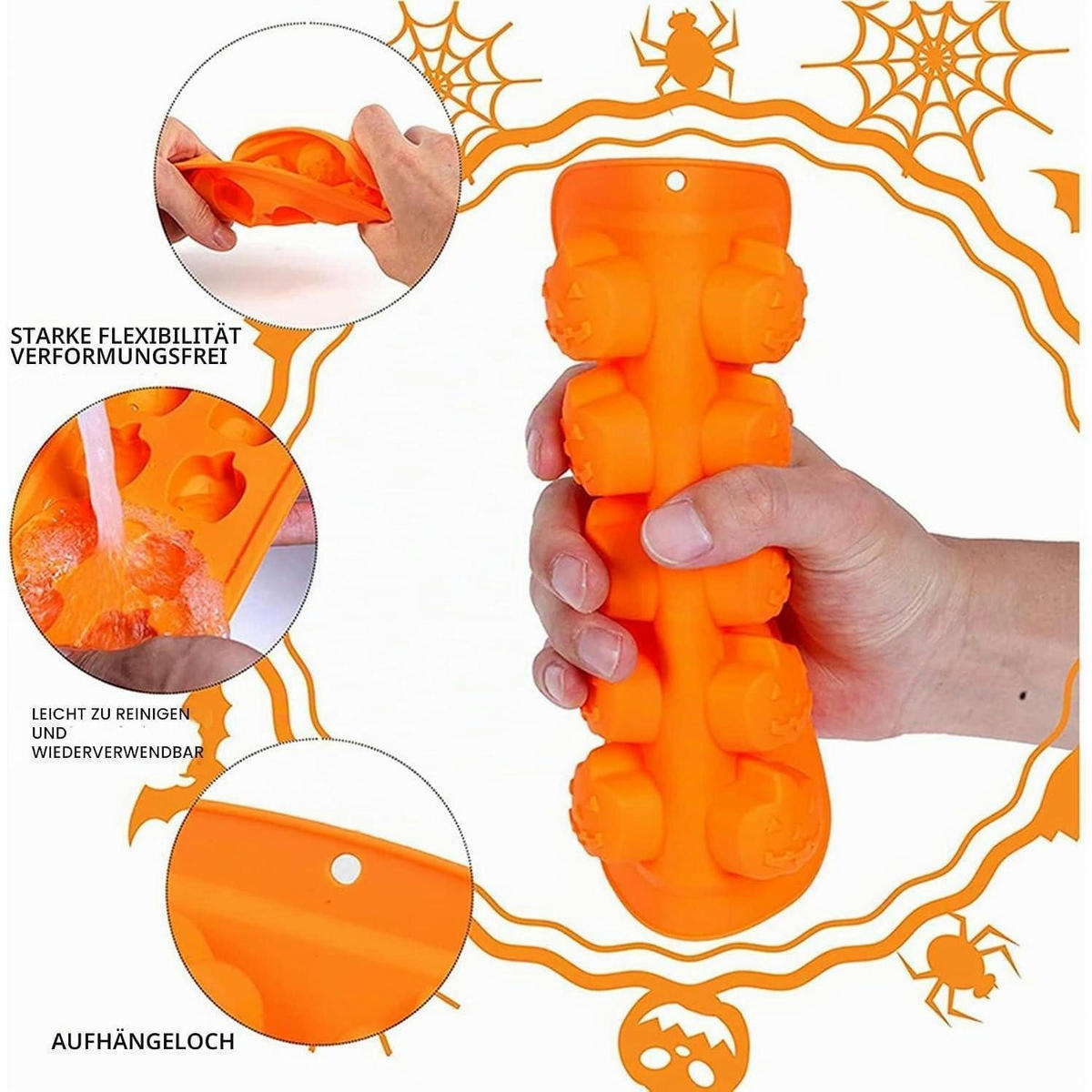 BACKFORM 2-teiliges Set Halloween Kürbis Silikon Antihaftbeschichtet - Orange, Kunststoff