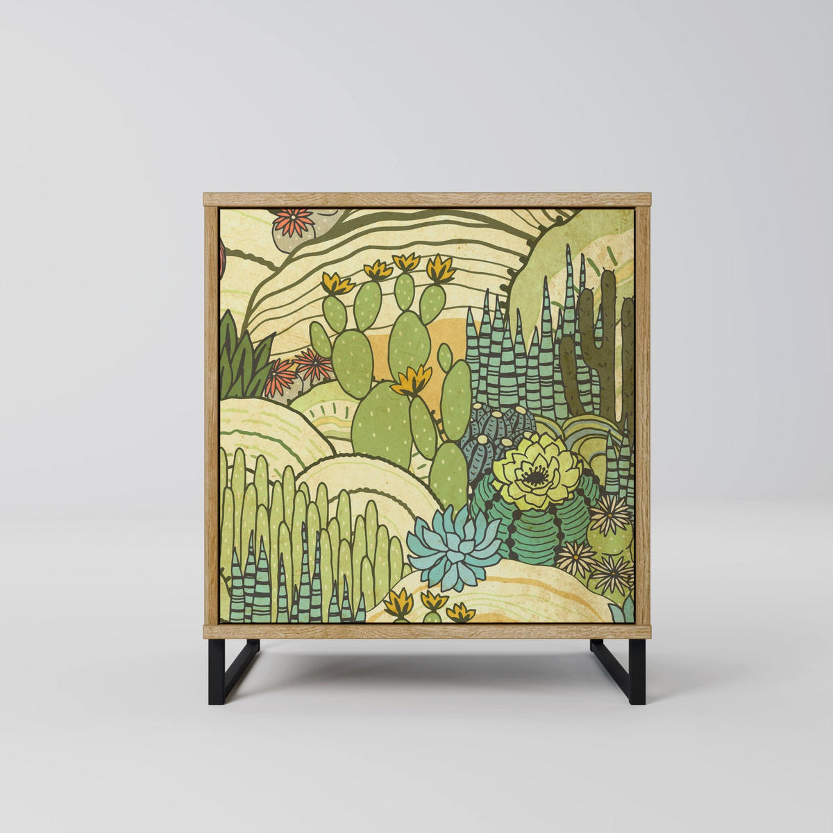 SIDEBOARD SUCCULENTS KALEIDOSCOPE, Eichefarben, 57,5x42x75,5 cm, Goldfarbene Metallfüße - Eichefarben/Goldfarben, Holzwerkstoff/Metall (57.5/75.5/42cm) - SpaceRebels