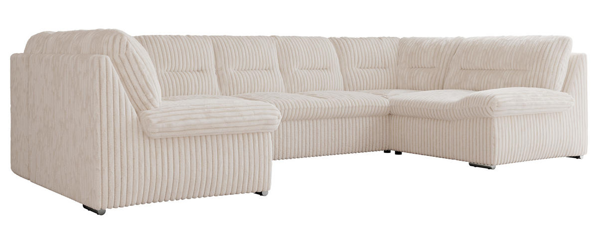 WOHNLANDSCHAFT COMODO U Beige Cord - Beige/Silberfarben, Textil/Metall (340/93/206cm) - MKS