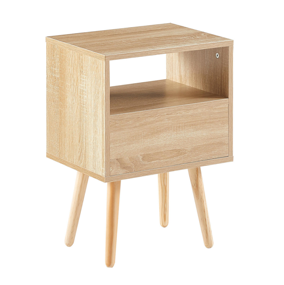 NOČNÍ stolek 30/40/55 cm se zásuvkou, ratanovým dekorem, z MDF a s nohami z masivního dřeva, Přírodní - přírodní, kompozitní dřevo (40/55/30cm) - Redom