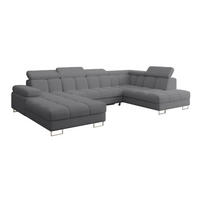WOHNLANDSCHAFT mit Schlaffunktion und Bettkasten Ottomane RECHTS COMA U 345x203x79 Grau Bouclé - Chromfarben, Holzwerkstoff/Textil (203/79/345cm) - ALTDECOR