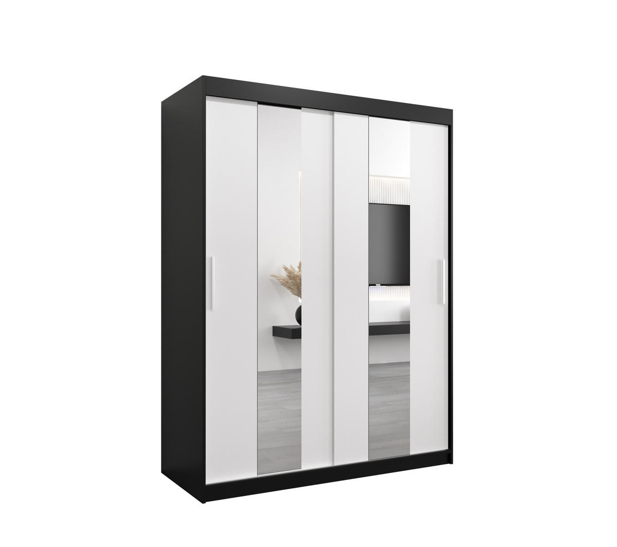 SCHWEBETÜRENSCHRANK 200/150/62 2-türig - Silberfarben/Schwarz, Holz/Kunststoff (150/200/62cm) - Abiks Möbel