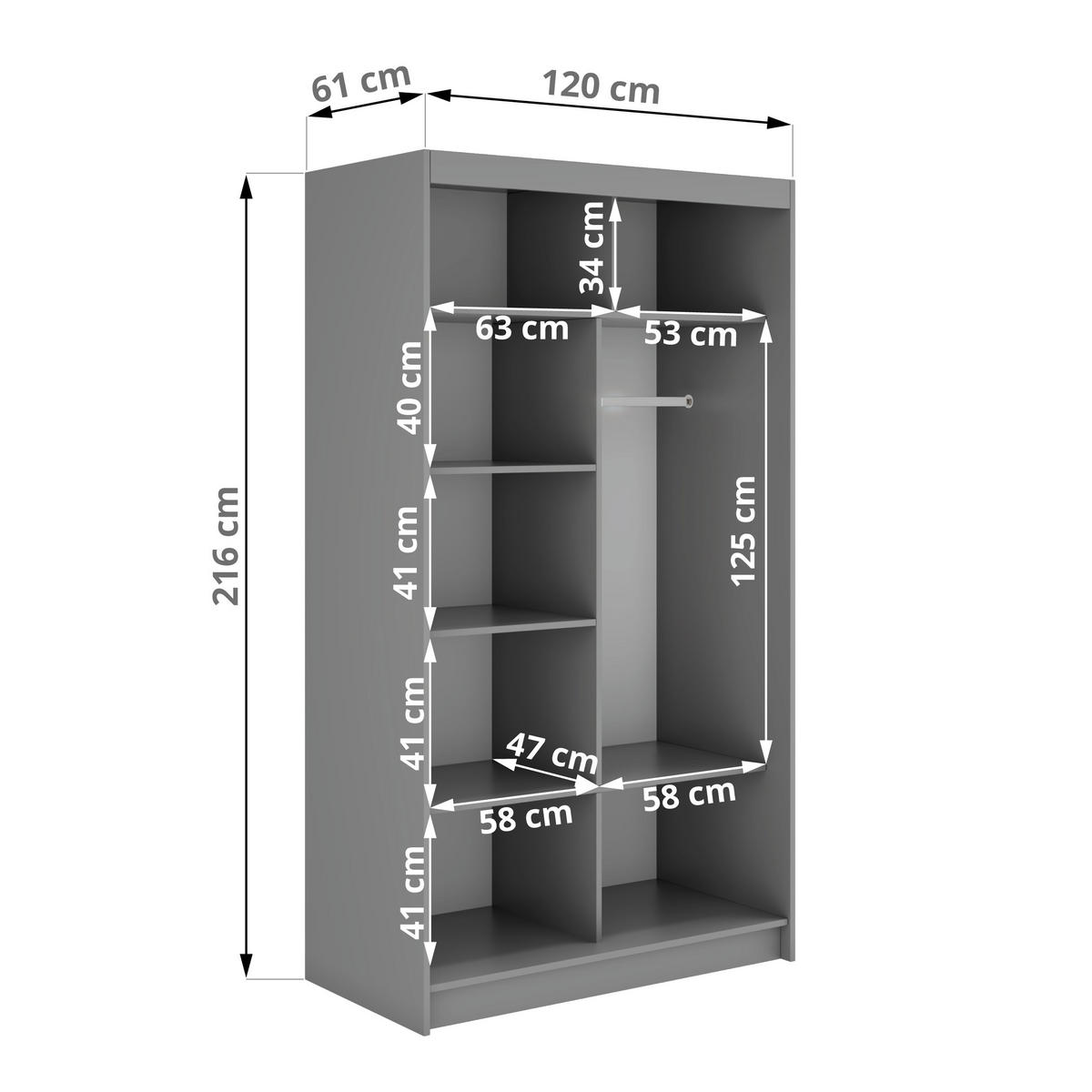 SCHWEBETÜRENSCHRANK mit Spiegel - WALENCJA - 120 - Grau lacobel - Alufarben/Grau, Holzwerkstoff/Metall (120/216/61cm) - MKS