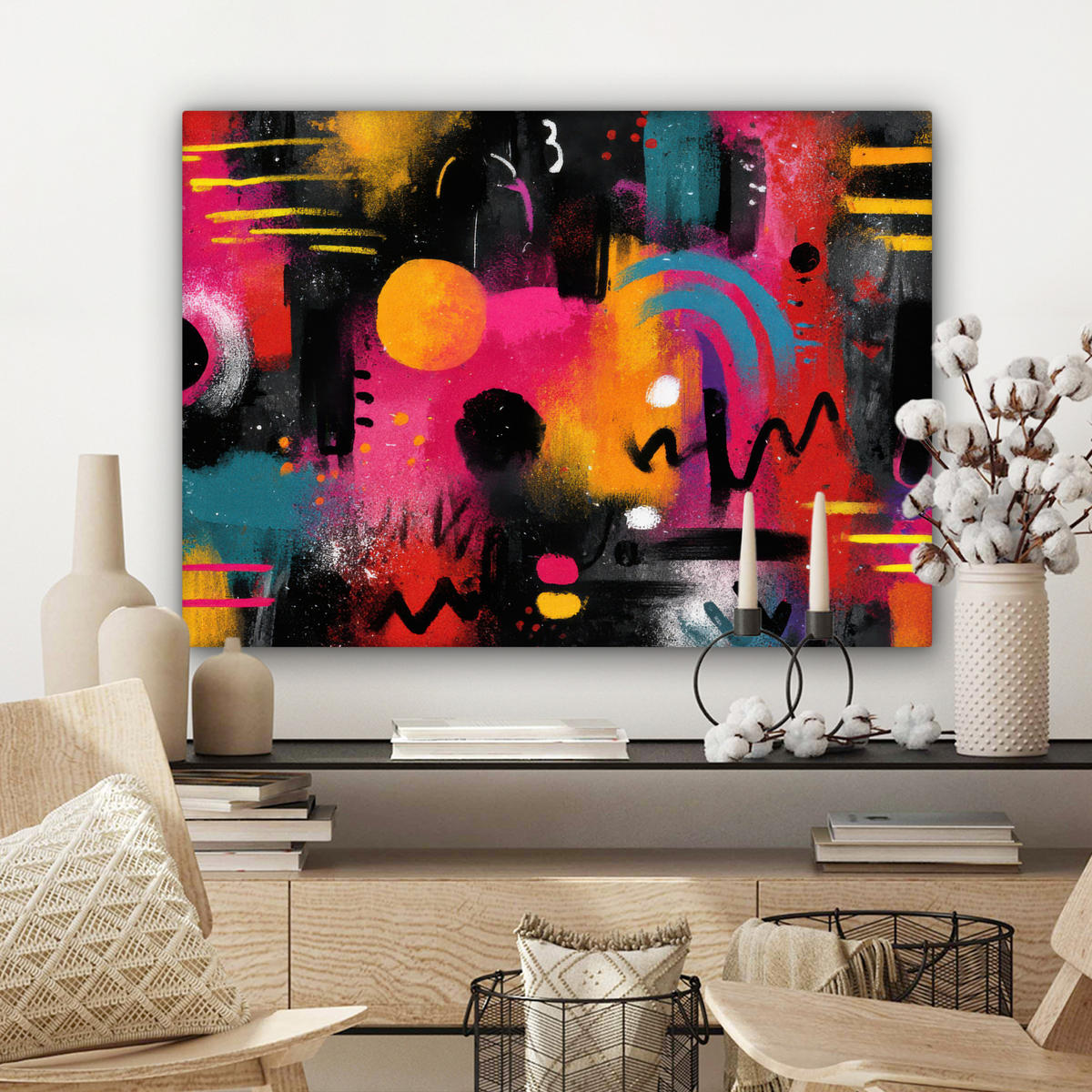 LEINWANDBILD Farbflächen - Formen - Bunt - Abstrakt Wandbilder 80x60 cm - Pink, Textil (80/60cm) - MuchoWow