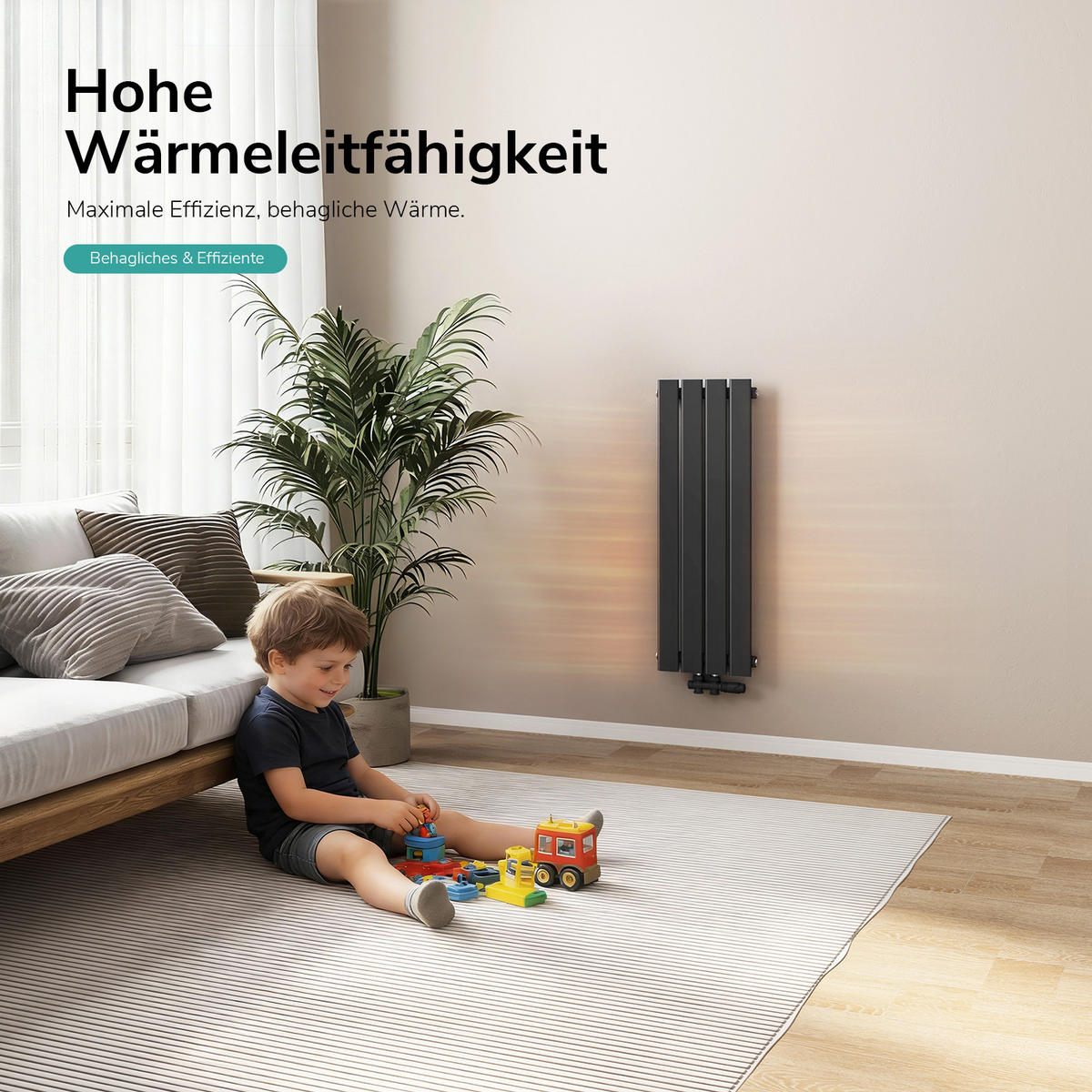 HEIZKÖRPER Vertikal Flach Einlagig Schwarz 90/30/5,2 cm - Schwarz, Metall (30/90/4.9cm) - EMKE