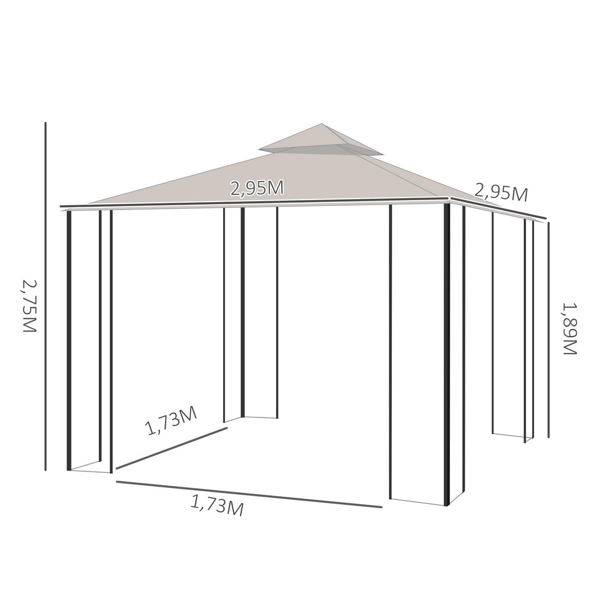 PAVILLON, Beige+Schwarz, Metall, Polyester, Moskitonetz - Beige, Metall (295/275/295cm) - Outsunny
