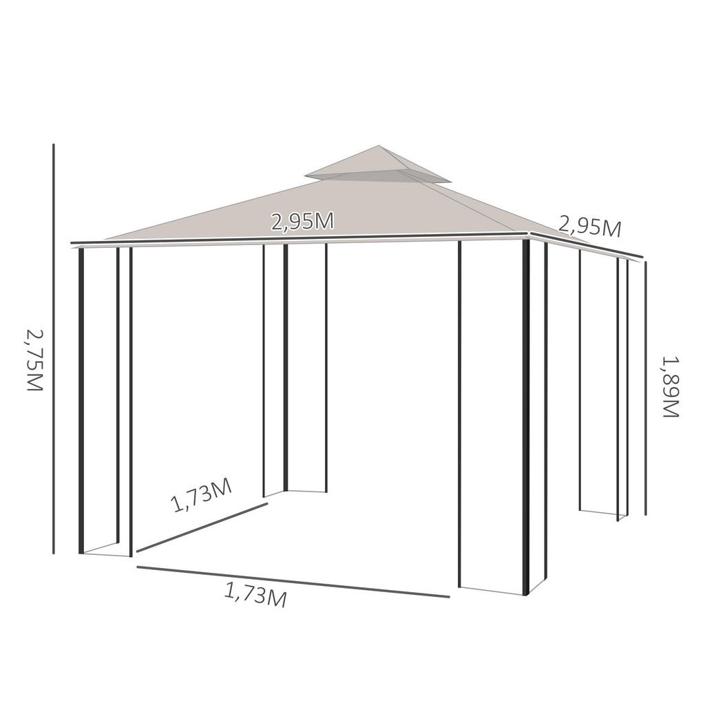 Thumbnail - ComfortXL Gartenzelt, Beige, Metall, 295x275x295 cm, Sonnen- & Sichtschutz, Pavillons & Pergolas