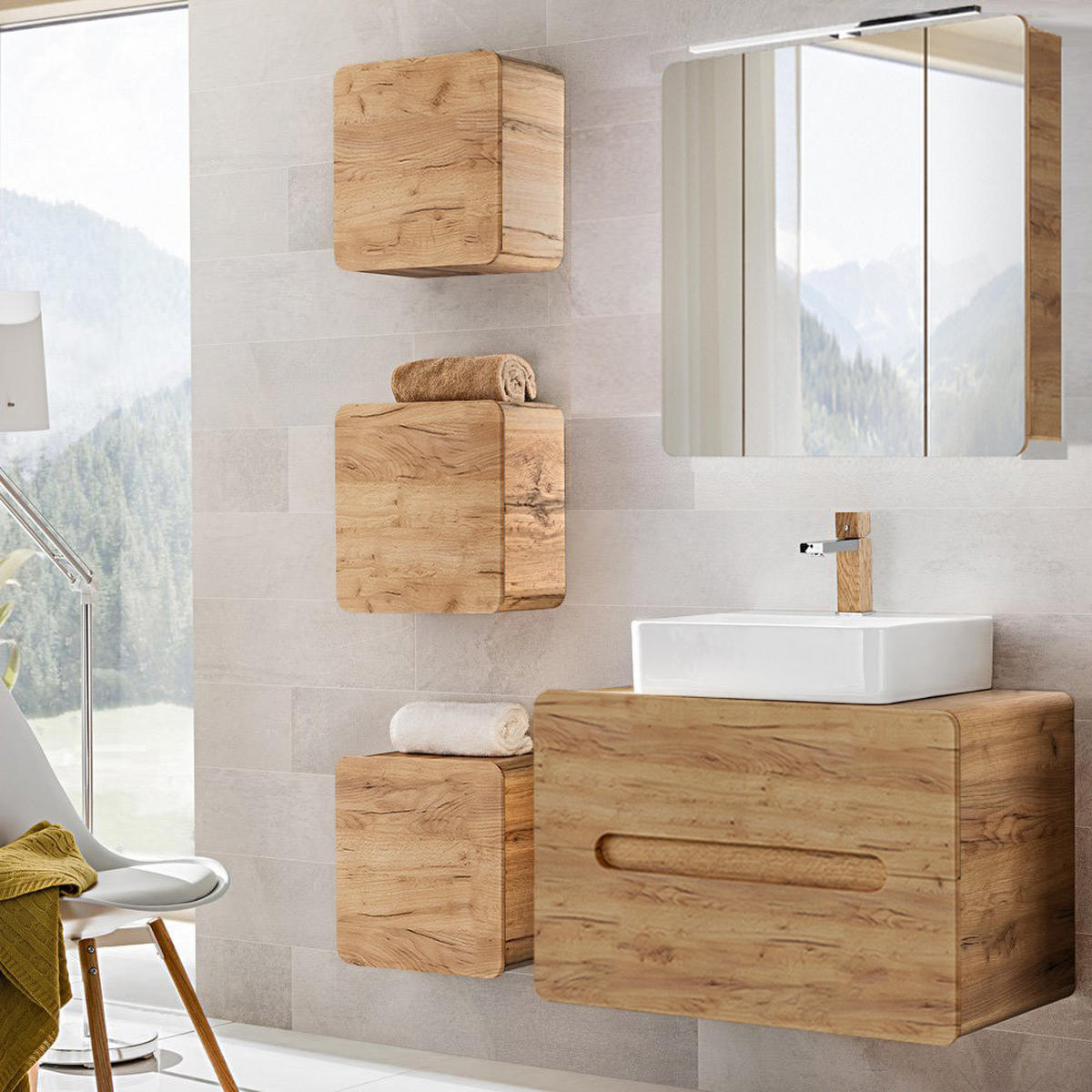 BADMÖBEL-SET 5-TLG. Luton-56 - Braun, Holzwerkstoff (130/200/46cm) - Lomado