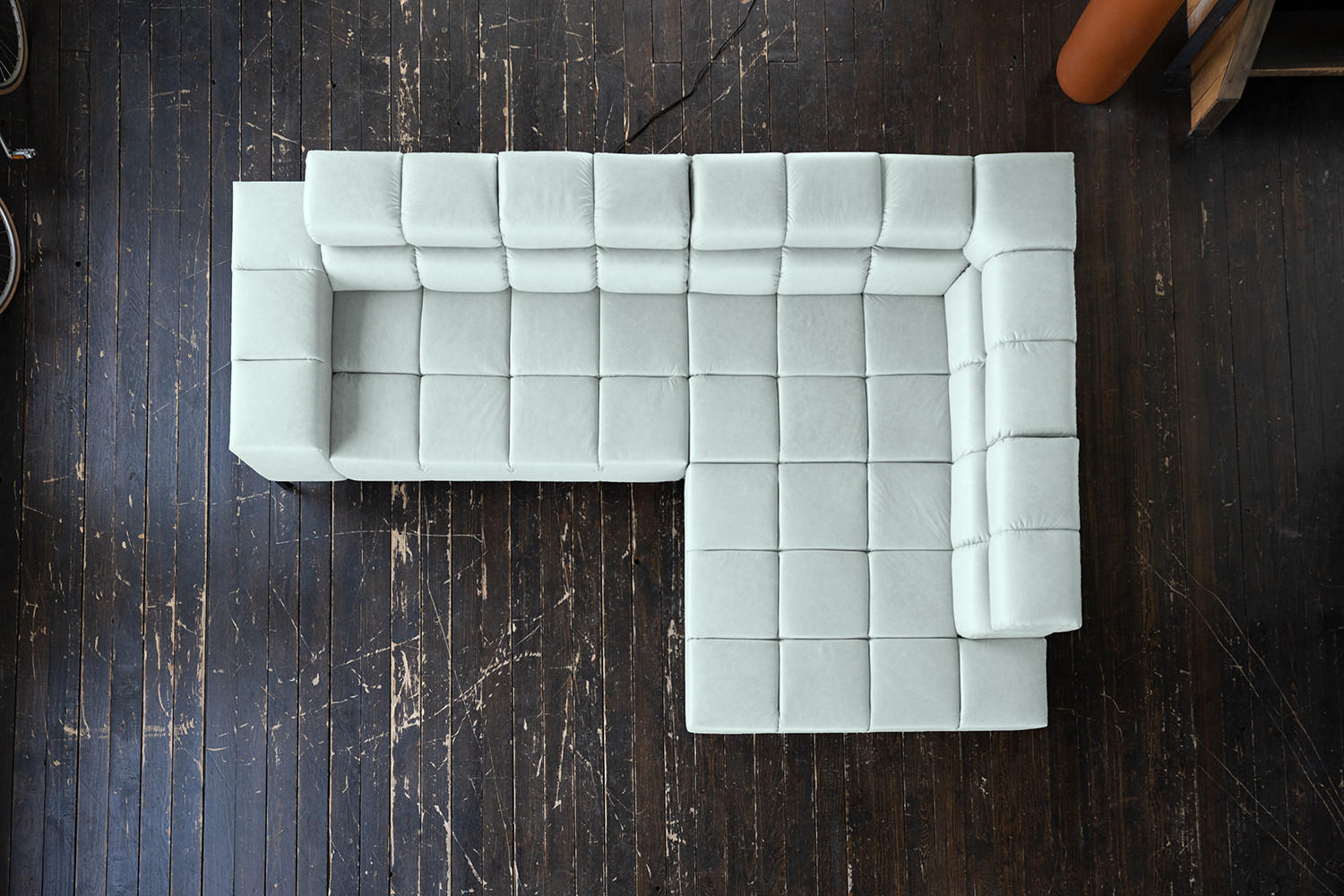 Thumbnail - Kawola Ecksofa, Hellblau, Leder, Echtholz, 4-Sitzer, Füllung: Komfortschaum, Ottomane rechts, L-Form, 321x216 cm, Wohnzi...