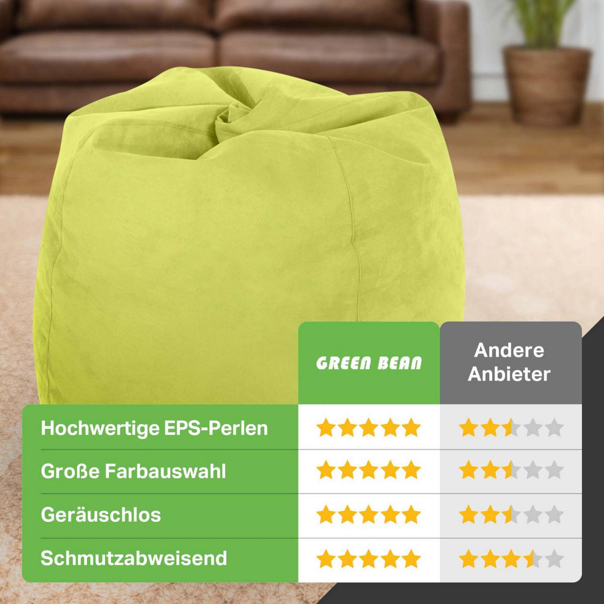 SITZSACK "Drop" 60x60x90cm - 220L - Grün, Textil (60/90/60cm) - Green Bean