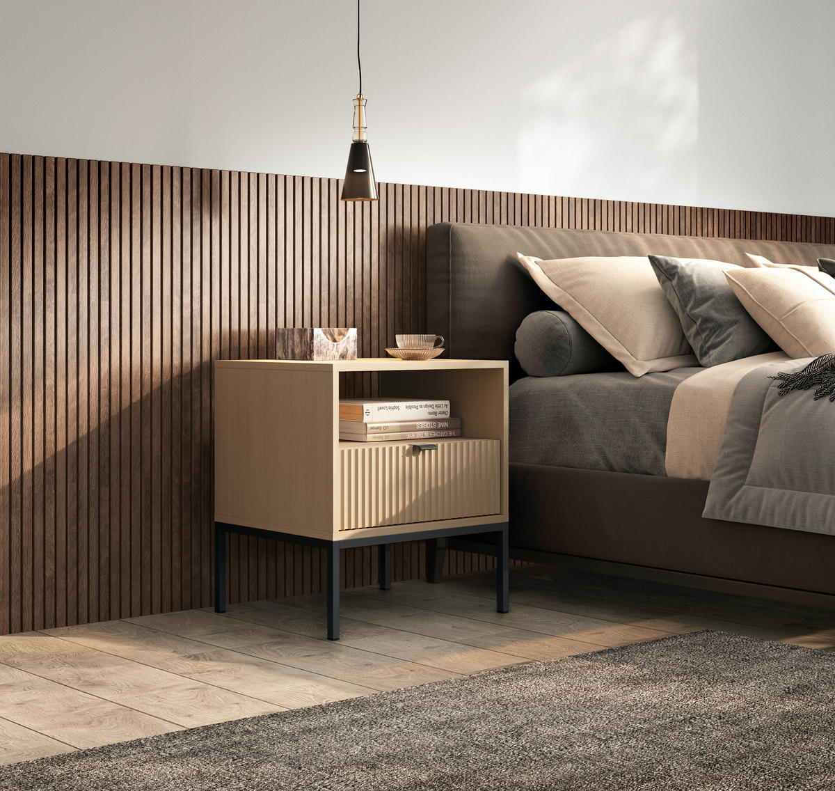 NACHTTISCH NANAIMO STO2 Profilierte Fronten Eiche Vicenza Eiche Vicenza - Eiche Artisan, Holzwerkstoff (54/56/39cm) - Komodee
