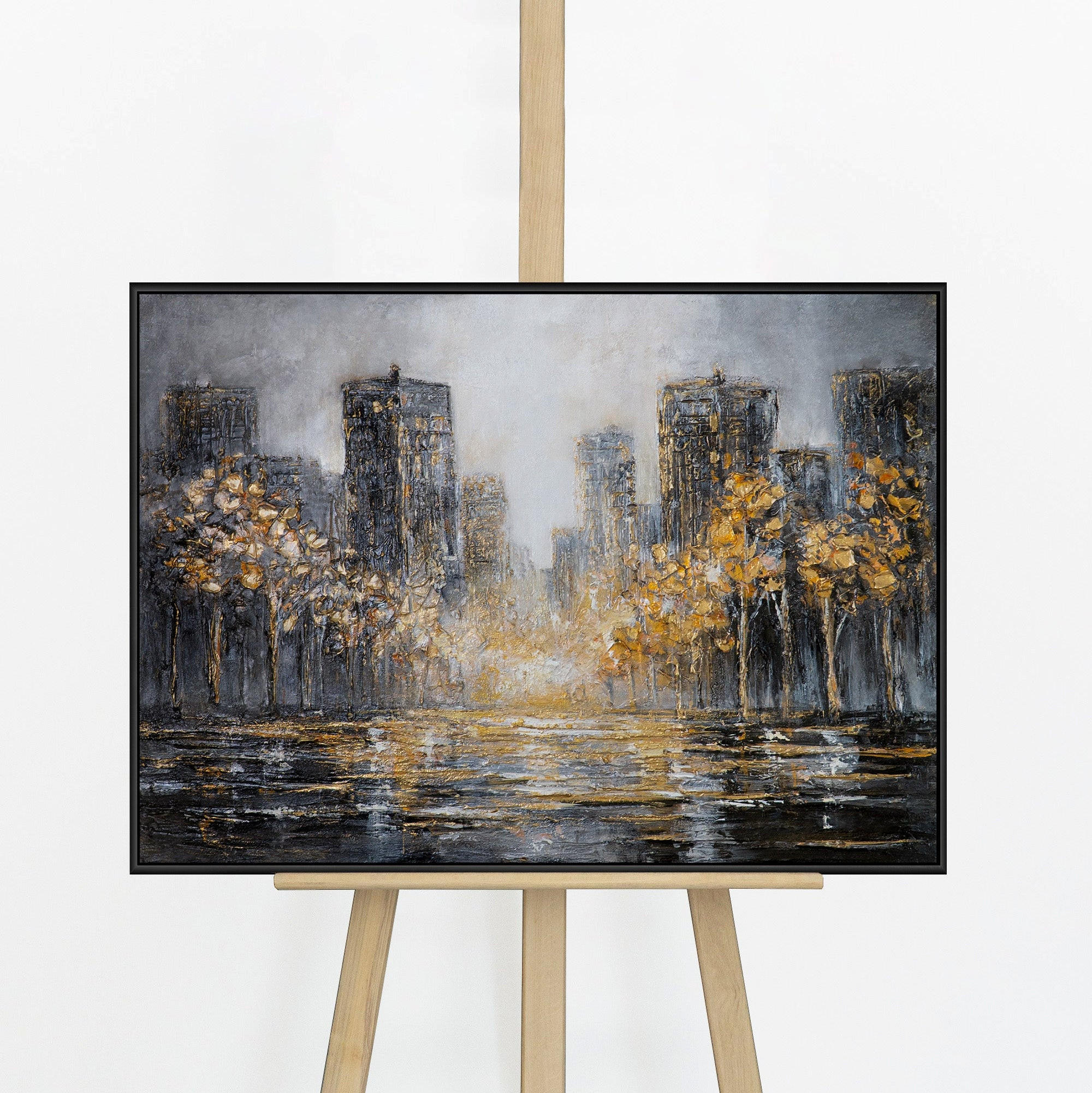 GEMÄLDE Lichter der Stadt Schattenfugenrahmen Schwarz 70x50 cm - Schwarz, Holz (70/50cm) - YS-art gallery