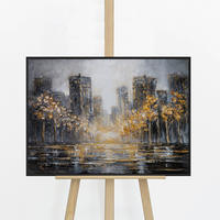 GEMÄLDE Lichter der Stadt Schattenfugenrahmen Schwarz 70x50 cm - Schwarz, Holz (70/50cm) - YS-art gallery