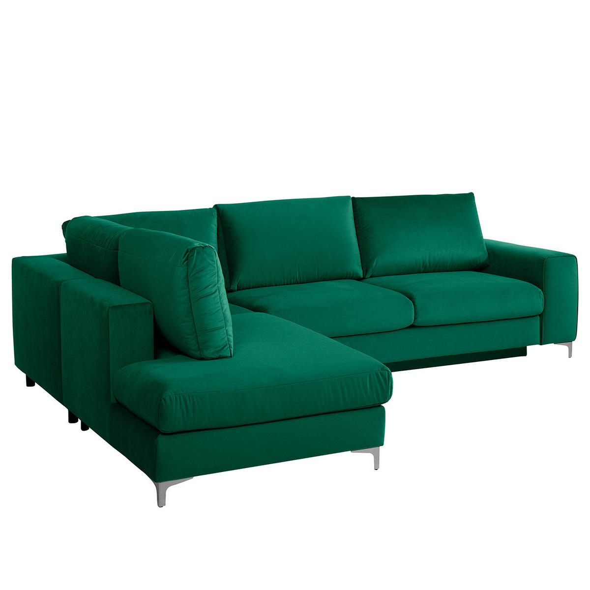 ECKSOFA mit Ottomane - Chromfarben/Olivgrün, Textil/Metall (302/1cm) - home24