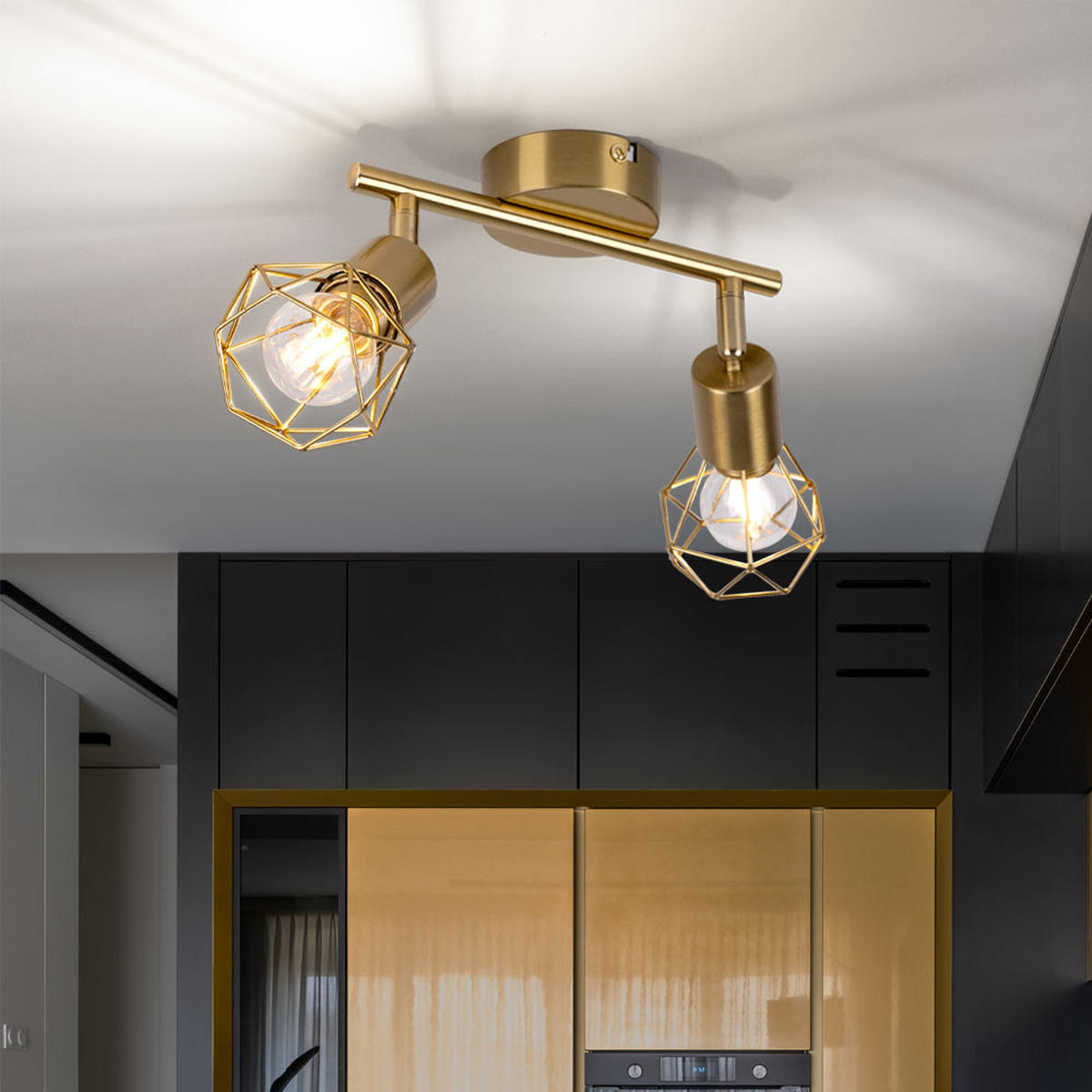 DECKENLEUCHTE Gitter Gold bewegliche Spots - Goldfarben, Metall (22/8/19cm) - Globo Lighting
