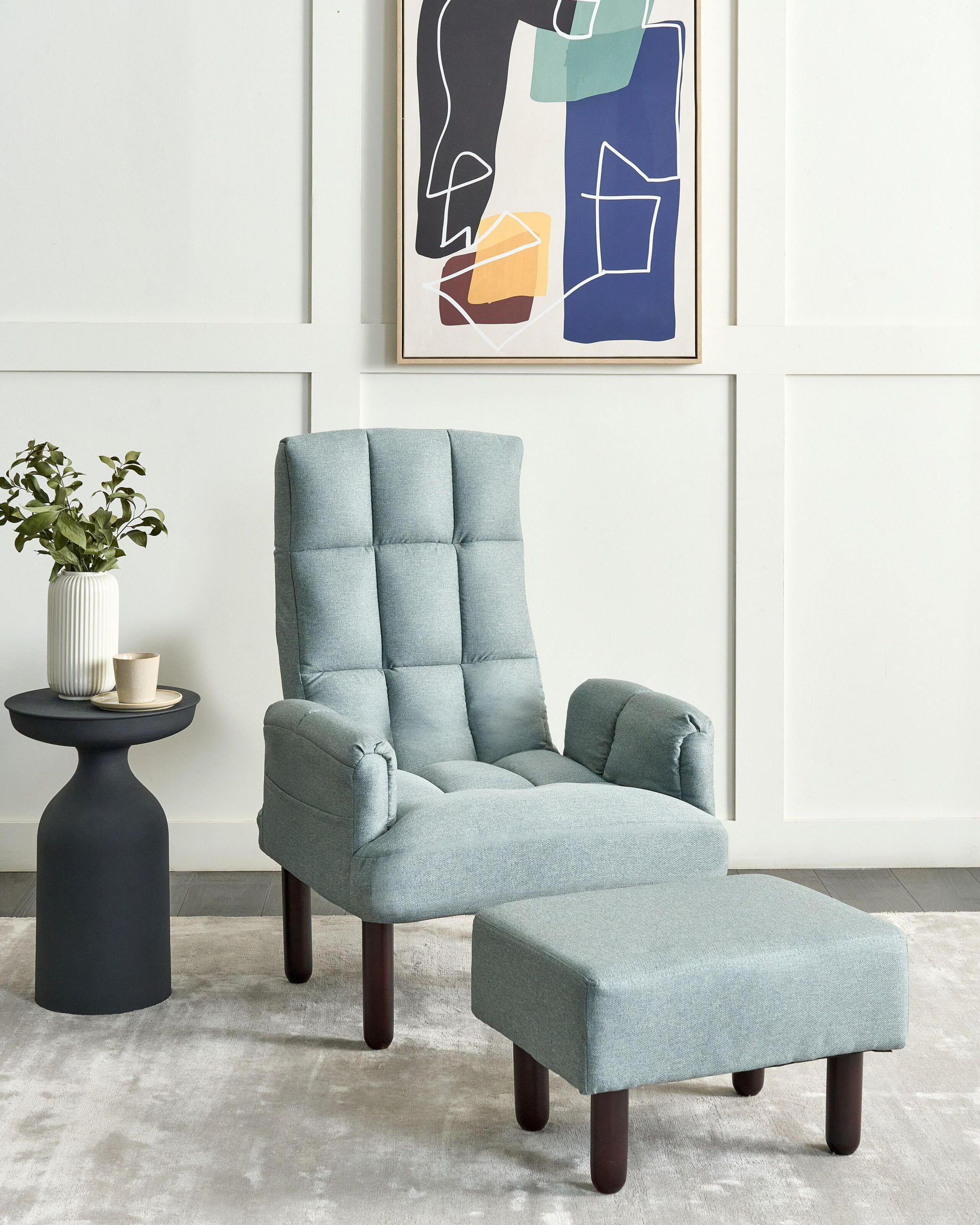SESSEL Leinen mintgrün manuell verstellbar mit Hocker Oland - Braun/Grau, Textil (65/94/62cm) - Beliani