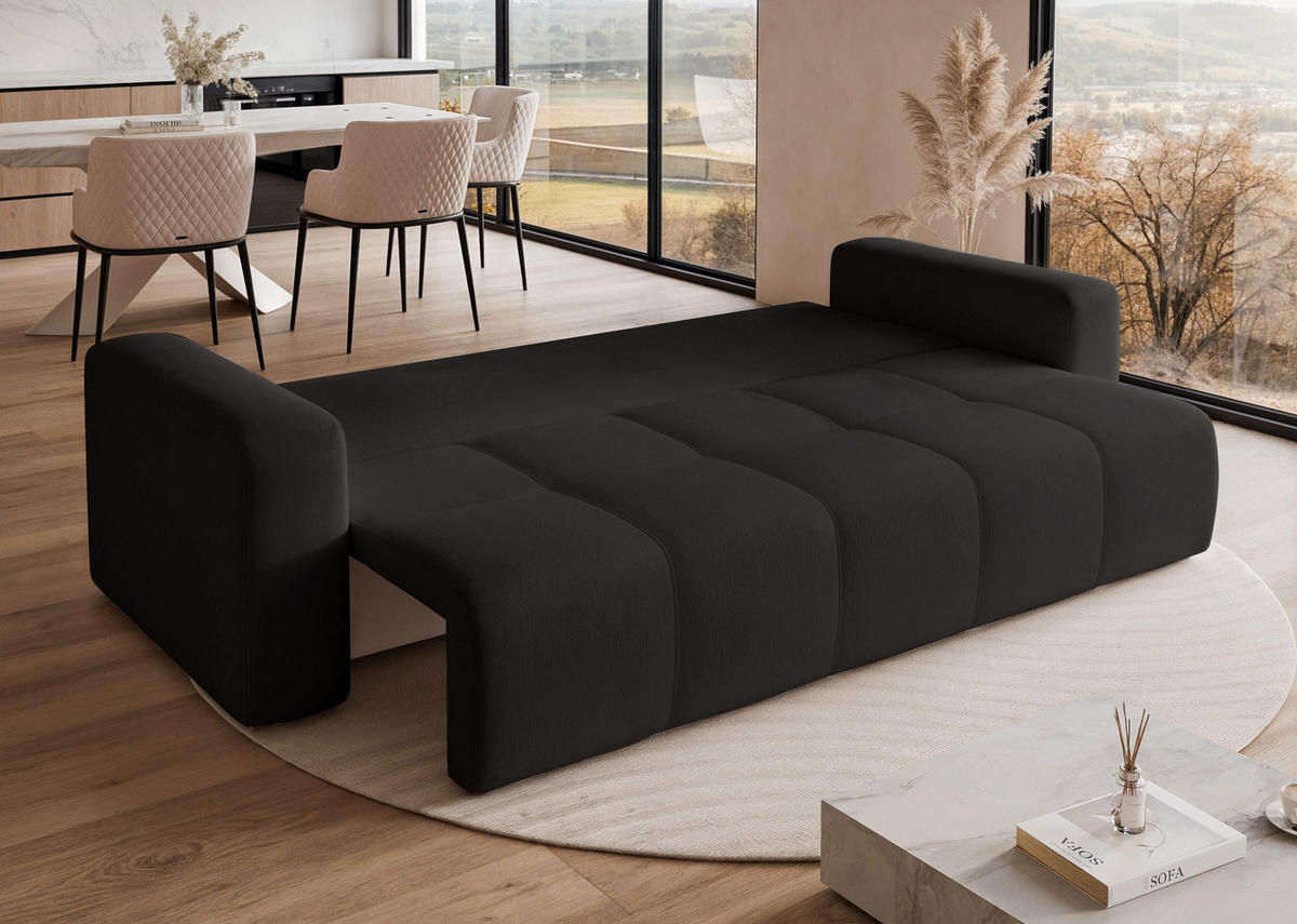 SCHLAFSOFA Velours mit Bettkasten und Schlaffunktion - Schwarz, Holzwerkstoff/Textil (246/79/93cm) - Idohome
