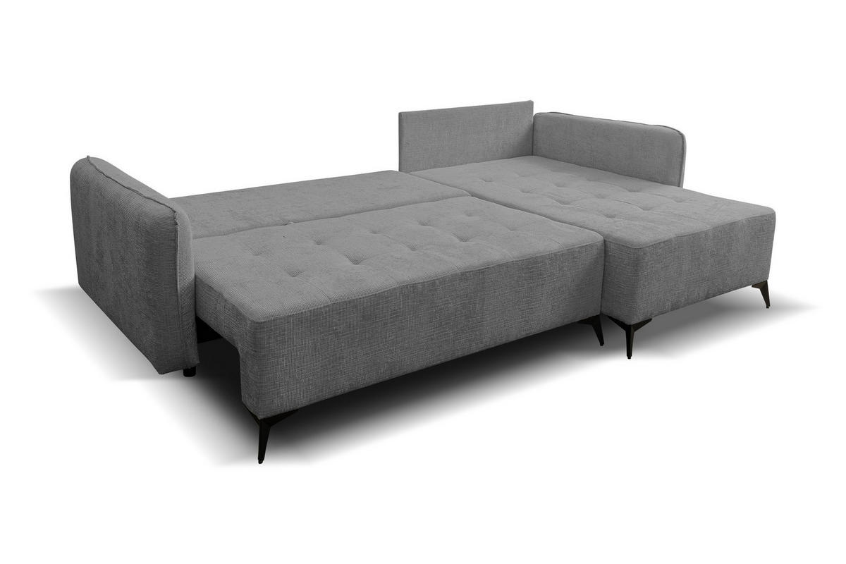 ECKSOFA Lucky in L-Form mit Schlaffunktion und Bettkasten, Farbe: Dunkelgrau, Strukturstoff, Ottomane Links oder Rechts - Dunkelgrau, Textil (275/160cm) - VENASI MÖBEL