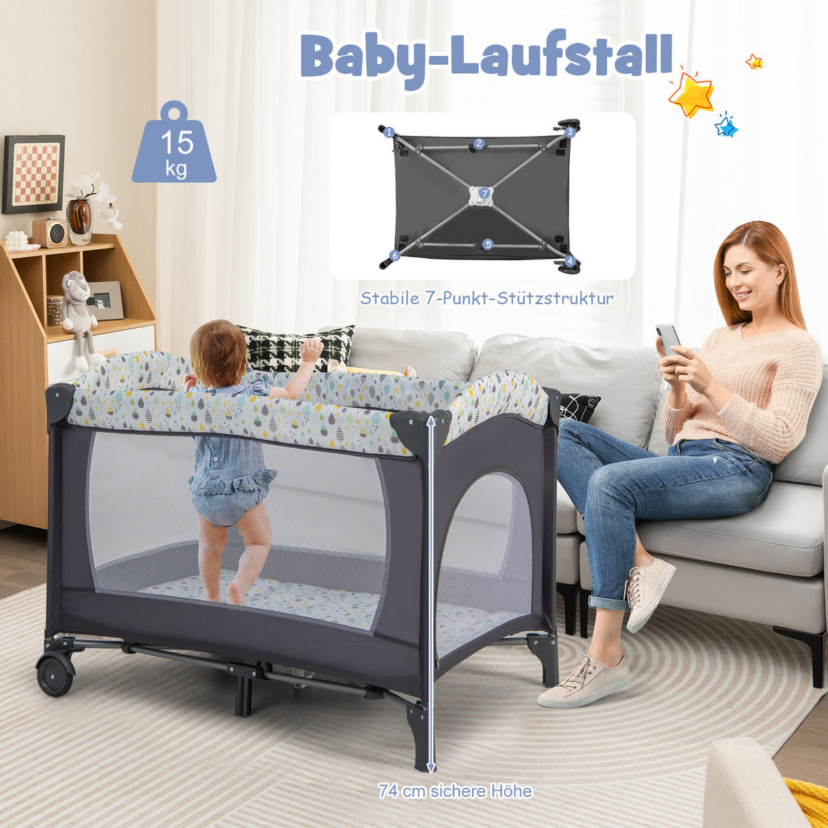 BABYBETT Beige - Beige, Textil - COSTWAY