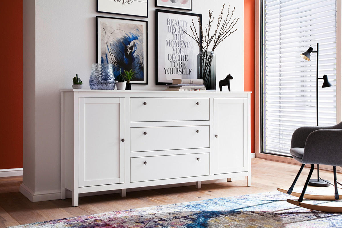 KOMMODE FARGE mit Schubladen und Türen, weiß - Weiß, Holz (183/98/38cm) - KONSIMO®