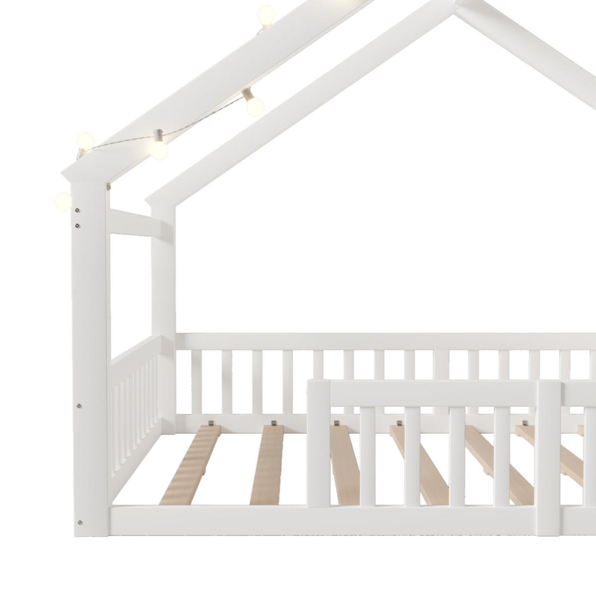 KINDERBETT 140/200cm weiß aus Kiefernholz mit Regal - Weiß, Holz (140/190cm) - OKWISH