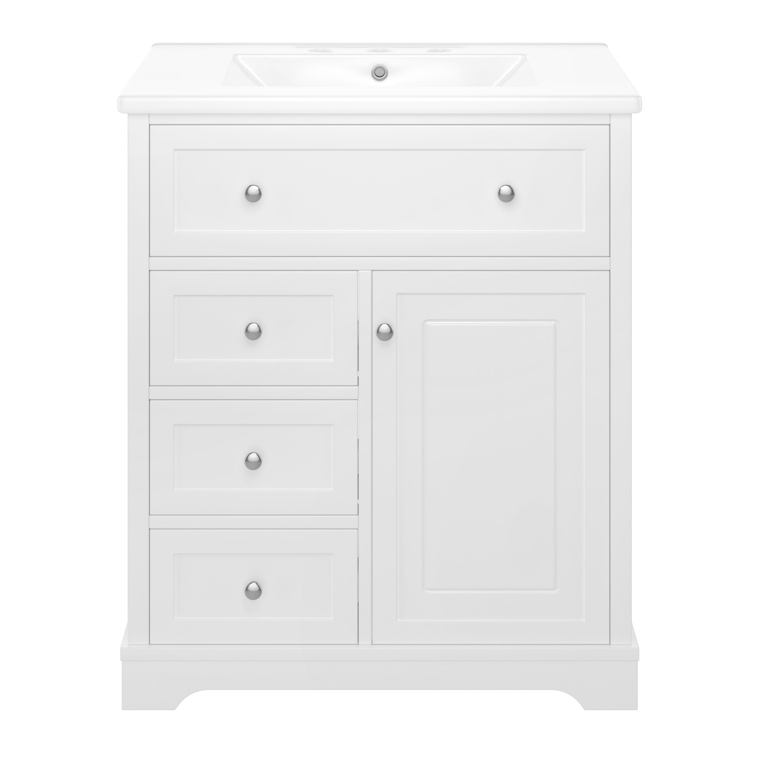 WASCHTISCHKOMBI 76x46x87 cm Weiß aus Keramik & Spanplatte mit 4 Schubladen - Weiß, Holzwerkstoff (76/87/46cm) - Modfu