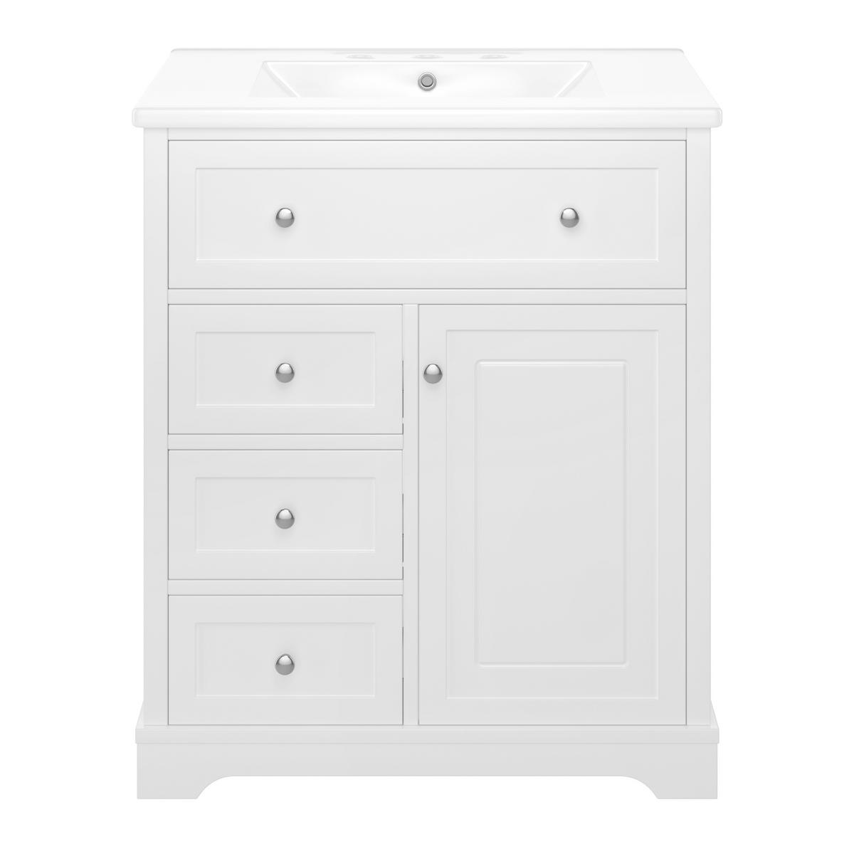 WASCHTISCHKOMBI 76x46x87 cm Weiß aus Keramik & Spanplatte mit 4 Schubladen - Weiß, Holzwerkstoff (76/87/46cm) - Modfu