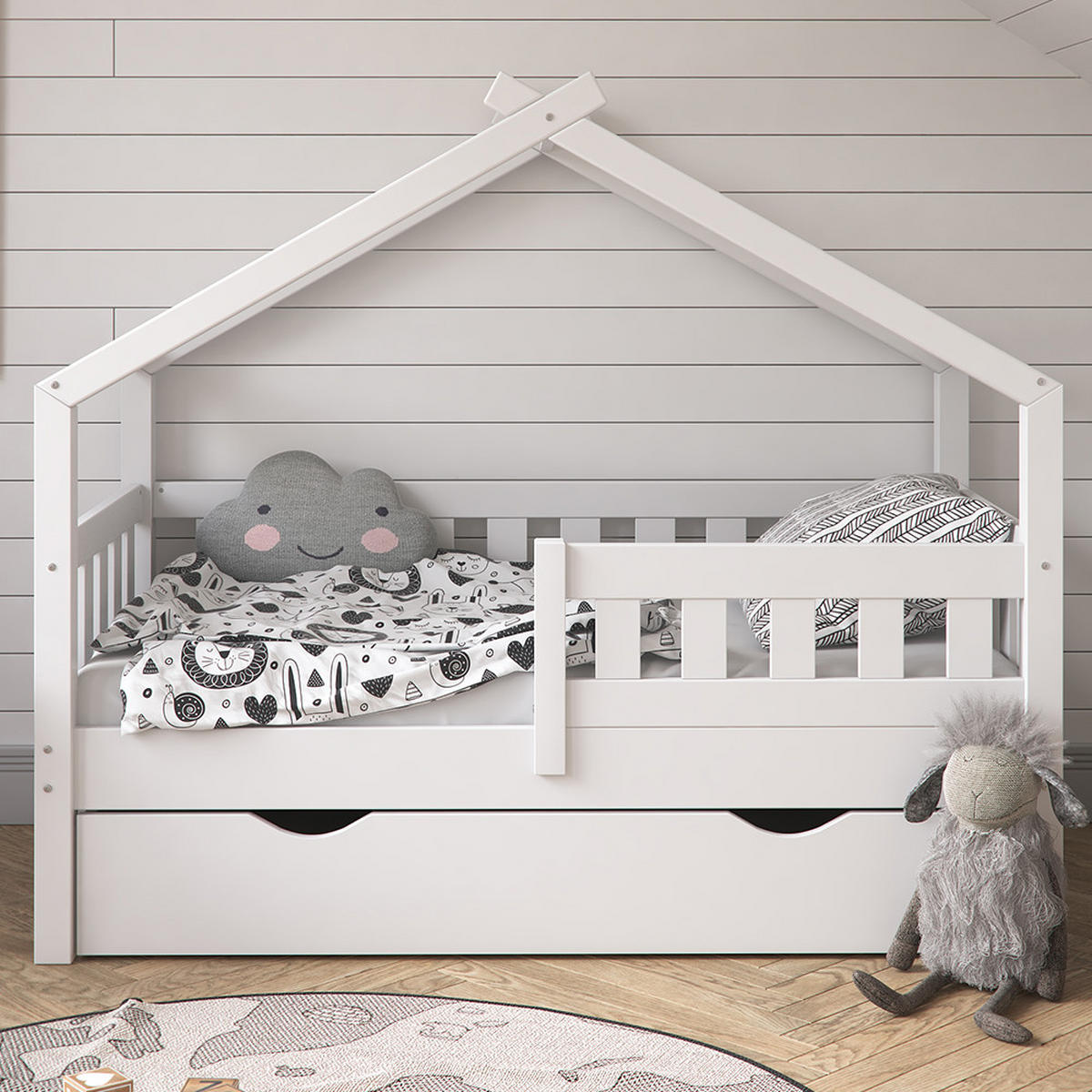 HAUSBETT Design Weiß 70x140 cm mit Schublade und Matratze - Weiß, Holz (70/140cm) - VitaliSpa