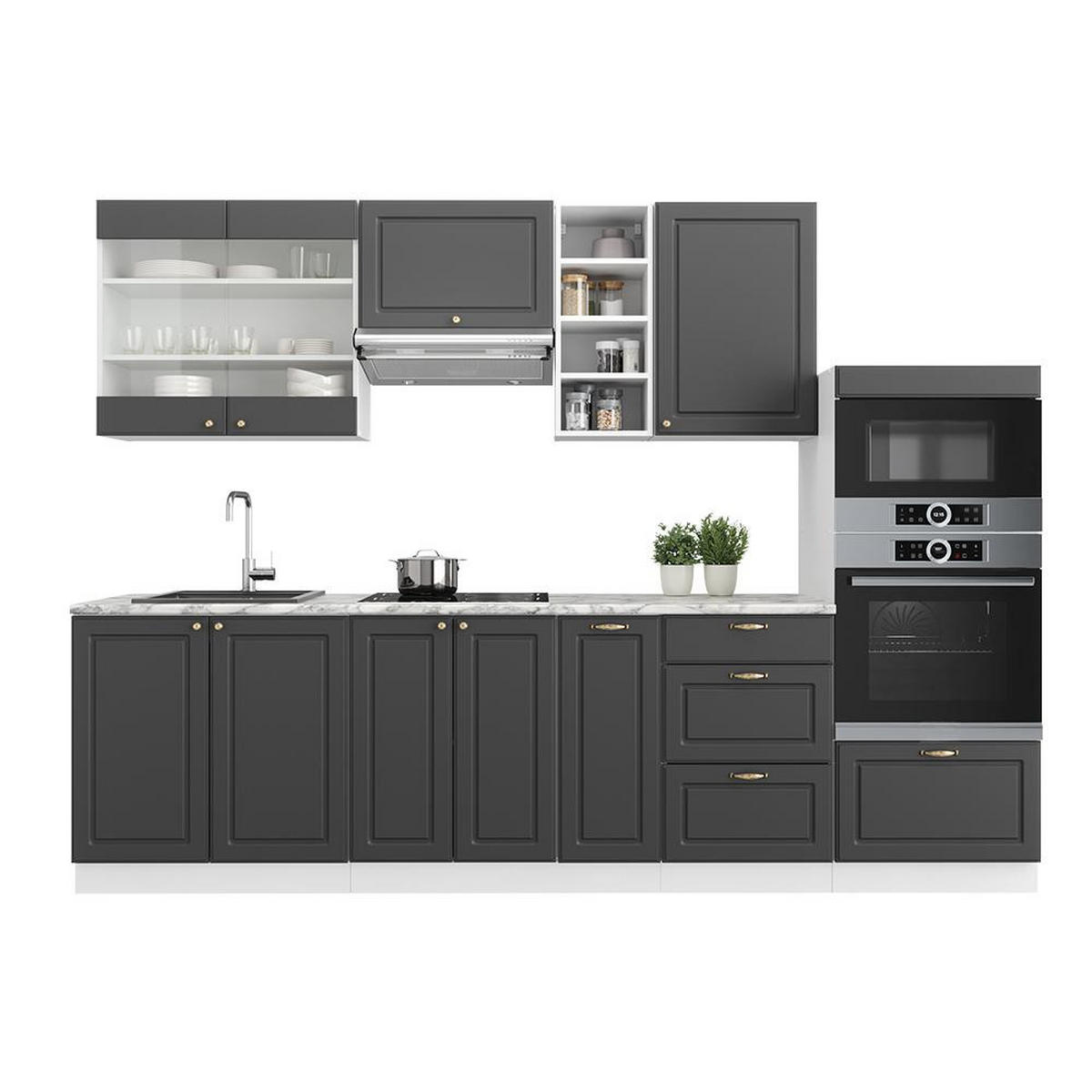KITCHENETTE Fame-Line Casă de țară antracit/alb 280 cm fara blat - alb/antracit, compozit lemnos (280/153.6/51.6cm) - Vicco