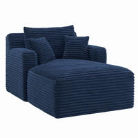 SOFA Chaiselongue aus Cord Blau ohne Montage - Blau, Kunststoff (100/82/166cm) - Meubliv
