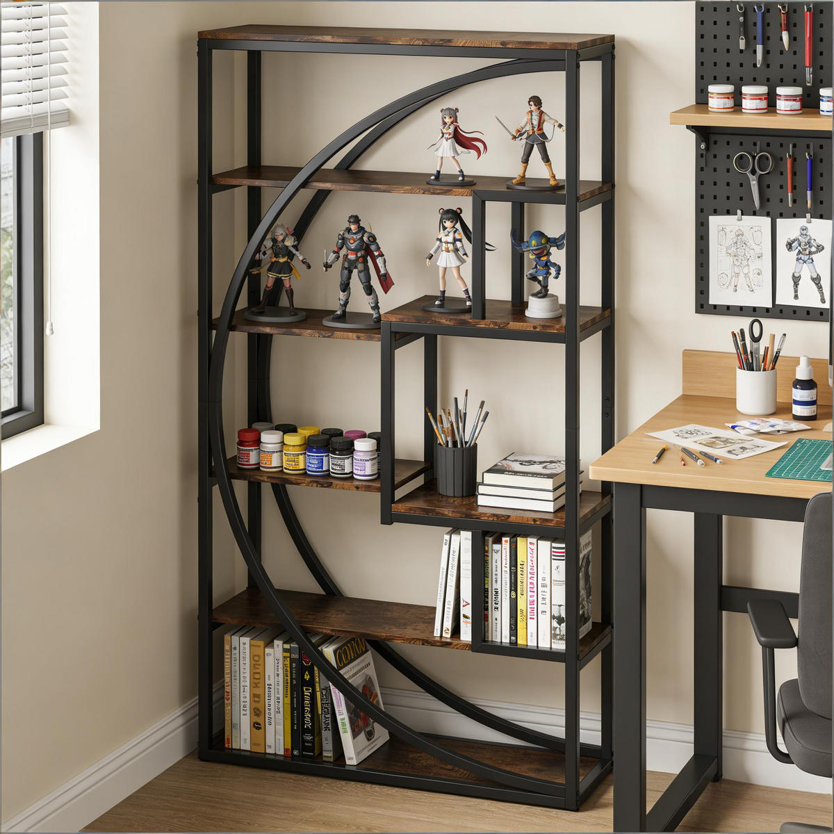 BÜCHERREGAL Schwarz/Rustikalbraun 8 offene Fächer 80/30/180 cm - Schwarz, Metall (80/180/30cm) - PANGIVO