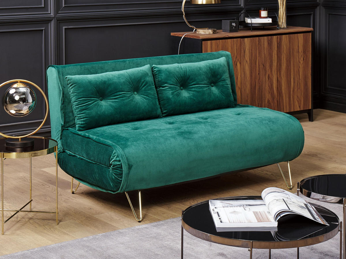 2-SITZER-SCHLAFSOFA Samtstoff Dunkelgrün Vestfold - Dunkelgrün, Textil (130/81/78cm) - Beliani