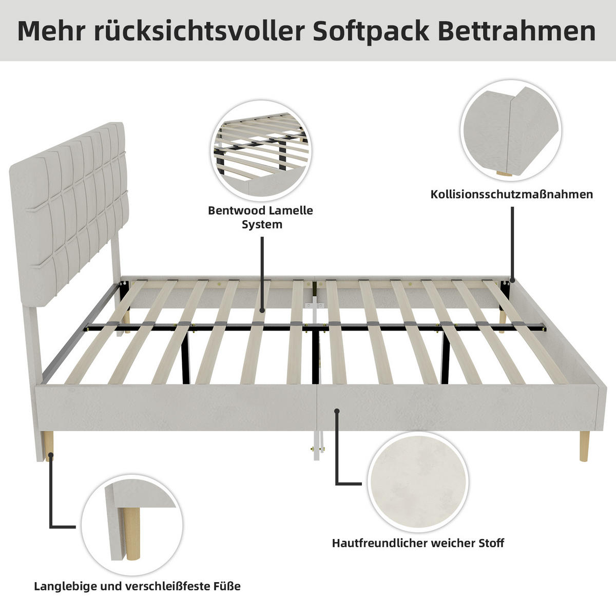 POLSTERBETT 160/200 cm in Beige Samt - Beige, Holzwerkstoff/Textil (160/200cm) - WISHDOR