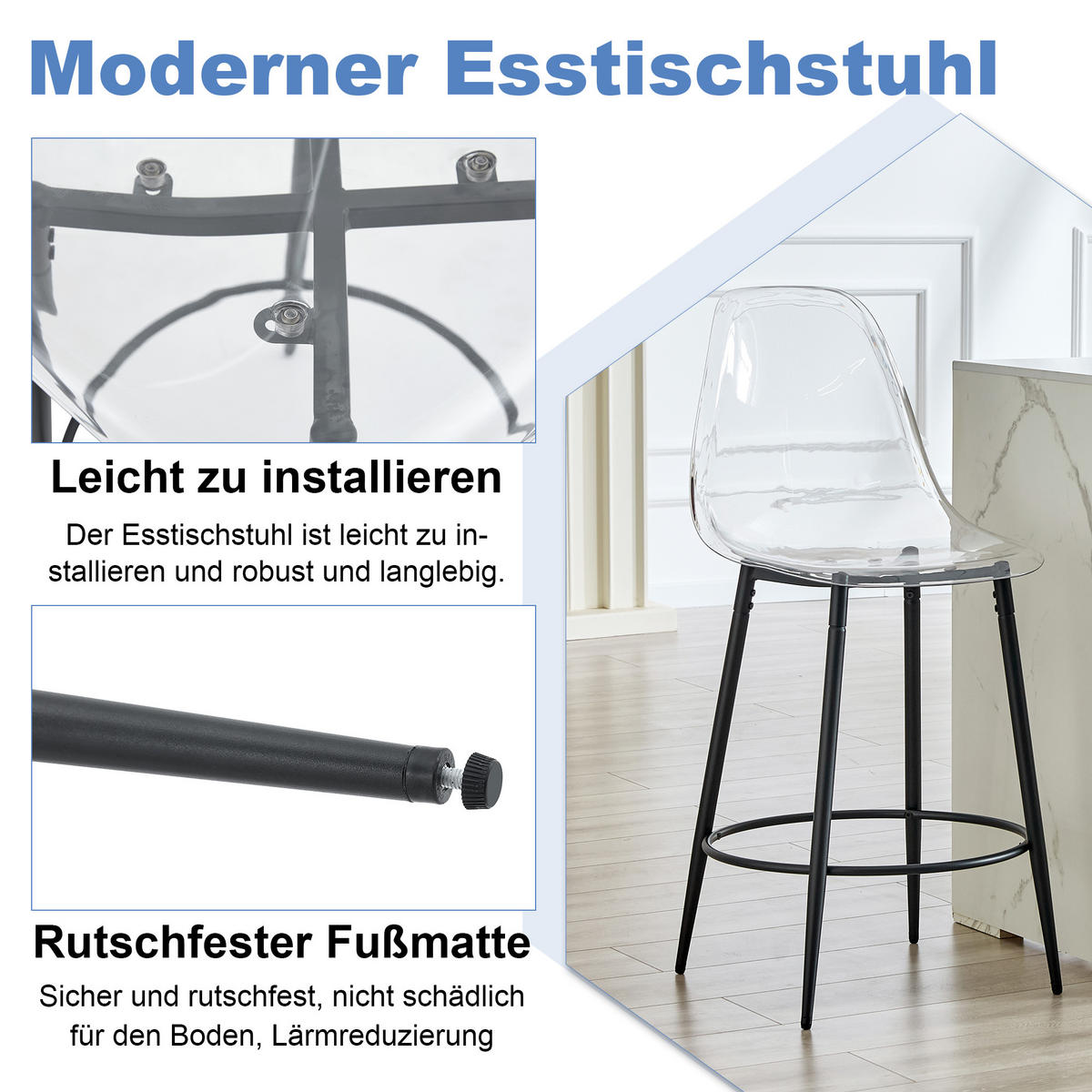 BARHOCKER 2er-Set Schwarz mit transparenter Sitzfläche - Schwarz, Metall (48.5/102/48.5cm) - PANGIVO